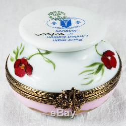 Peint Main Limoges Trinket Box Limited Edition Poppy Flower Pedestal