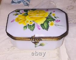 Peint Main Limoges Yellow Rose of Texas Porcelain Box Pierre Hand Painted Vtg 3