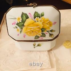 Peint Main Limoges Yellow Rose of Texas Porcelain Box Pierre Hand Painted Vtg 3