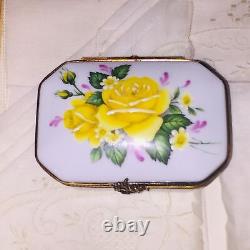 Peint Main Limoges Yellow Rose of Texas Porcelain Box Pierre Hand Painted Vtg 3