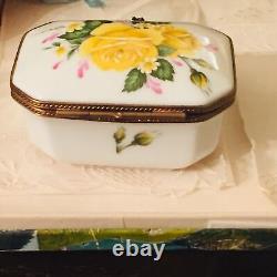 Peint Main Limoges Yellow Rose of Texas Porcelain Box Pierre Hand Painted Vtg 3