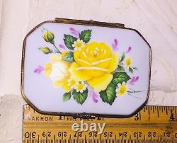 Peint Main Limoges Yellow Rose of Texas Porcelain Box Pierre Hand Painted Vtg 3