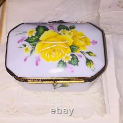 Peint Main Limoges Yellow Rose of Texas Porcelain Box Pierre Hand Painted Vtg 3