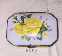 Peint Main Limoges Yellow Rose of Texas Porcelain Box Pierre Hand Painted Vtg 3