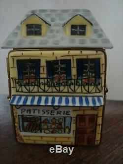 Peint Main Porcelain Trinket Box Patiserrie Shop with Goodies Atelier De Limoges