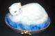 Peint Mein Limoges France Artoria White Persian Cat Trinket Box Hand Painted