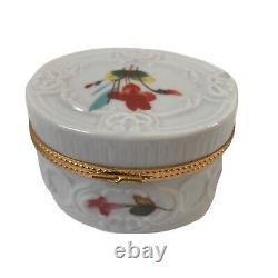Philippe Deshoulieres Limoges France floral porcelain trinket pill box Signed