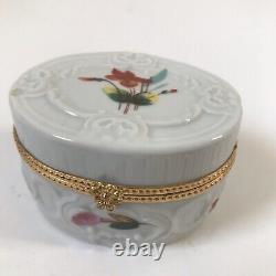 Philippe Deshoulieres Limoges France floral porcelain trinket pill box Signed