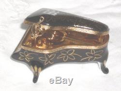 Pierre Arquie Hand Painted Porcelain Limoges Black/Gold Grand Piano Trinket Box