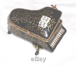 Pierre Arquie Hand Painted Porcelain Limoges Black/Gold Grand Piano Trinket Box
