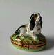 Pierre Arquie Limoges Hand Painted Basset Hound Dog Lying On Oval Trinket Box