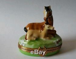 Pierre Arquie Limoges Hand Painted Horses on Small Oval Trinket Box