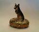 Pierre Arquie Porcelain Limoges German Shepherd Dog On Green Trinket Box