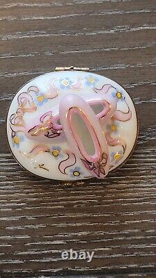 Pink Ballerina Slippers Floral And Bows Gold Gilted Collectible Limoges Box