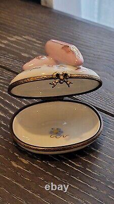 Pink Ballerina Slippers Floral And Bows Gold Gilted Collectible Limoges Box