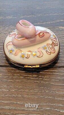 Pink Ballerina Slippers Floral And Bows Gold Gilted Collectible Limoges Box