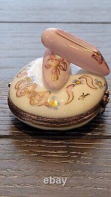 Pink Ballerina Slippers Floral And Bows Gold Gilted Collectible Limoges Box