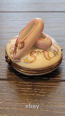 Pink Ballerina Slippers Floral And Bows Gold Gilted Collectible Limoges Box