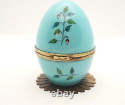 Plays Music French Limoges Trinket Box Tropical Bird Egg with Tropical Bird Key