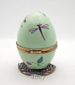 Plays Music New French Limoges Trinket Box Butterfly Egg with Black Cat Key