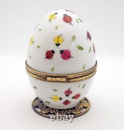 Plays Music New French Limoges Trinket Box LadyBug Egg with Cute Lady Bug Key