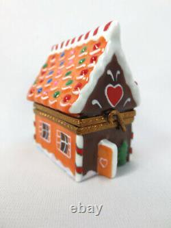 Porcelain Gingerbread House Christmas Trinket Pill Box Limoges France LaClaire