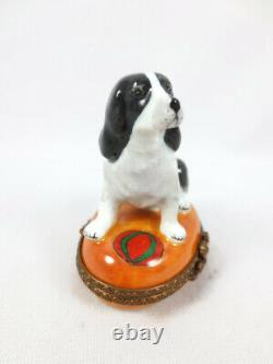 Porcelain Spaniel Dog French Trinket Pill Box PV Limoges France Peint Main