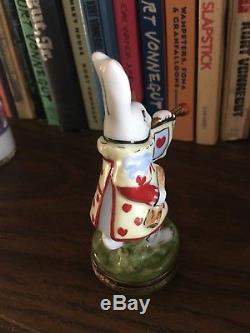 Pre-Owned Rochard Limoges Trinket Box Rabbit from Alice Wonderland White Red 4h