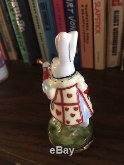 Pre-Owned Rochard Limoges Trinket Box Rabbit from Alice Wonderland White Red 4h