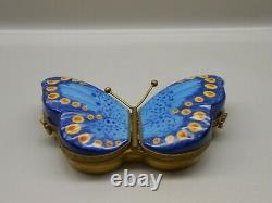 RARE Authentic Limoges Trinket DOUBLE-SIDED Box France PV Blue Butterfly