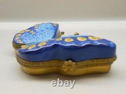 RARE Authentic Limoges Trinket DOUBLE-SIDED Box France PV Blue Butterfly