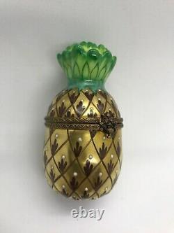 RARE! Limoges France Gold Pineapple Trinket Box Chamart Exclusive Peint Main