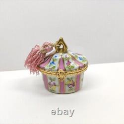 RARE Limoges France Trinket Box Hand Painted by P. V. Beautiful Floral &Gold Pink