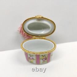 RARE Limoges France Trinket Box Hand Painted by P. V. Beautiful Floral &Gold Pink