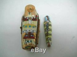RARE Peint Main Limoges Trinket Box Egyptian Mummy in Sarcophagus mint cond