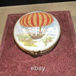 RARE Vintage Limoges HOT AIR BALLOON Signed Trinket Box Very Good Condition