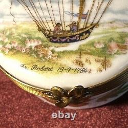 RARE Vintage Limoges HOT AIR BALLOON Signed Trinket Box Very Good Condition