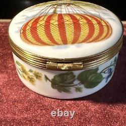 RARE Vintage Limoges HOT AIR BALLOON Signed Trinket Box Very Good Condition