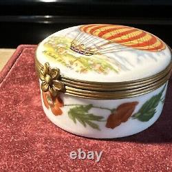 RARE Vintage Limoges HOT AIR BALLOON Signed Trinket Box Very Good Condition