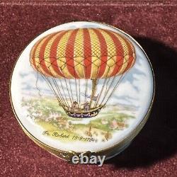 RARE Vintage Limoges HOT AIR BALLOON Signed Trinket Box Very Good Condition