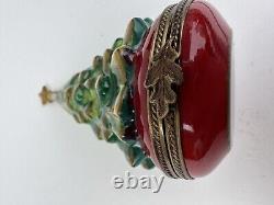 RARE Vintage Limoges Hand-Painted (Peint Main) Christmas Tree Trinket Box