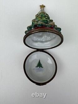 RARE Vintage Limoges Hand-Painted (Peint Main) Christmas Tree Trinket Box