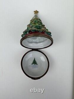 RARE Vintage Limoges Hand-Painted (Peint Main) Christmas Tree Trinket Box