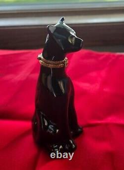 RARE vintage Limoges France black panther cat trinket box hand painted