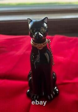 RARE vintage Limoges France black panther cat trinket box hand painted