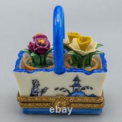 READ Limoges France Trinket Box Eximious Daffodil Asian Basket Flower Peint Main