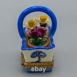 READ Limoges France Trinket Box Eximious Daffodil Asian Basket Flower Peint Main