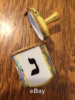 ROCHARD LIMOGES France Hand Painted Hanukkah DREIDEL Hinged Trinket Box