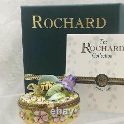 ROCHARD LIMOGES France Porcelain Trinket Box Turtle Under Lilly Pad Original Box
