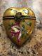 Rochard Limoges Heart Box Withenamel Flowers Hand Painted France Porcelain Hinged